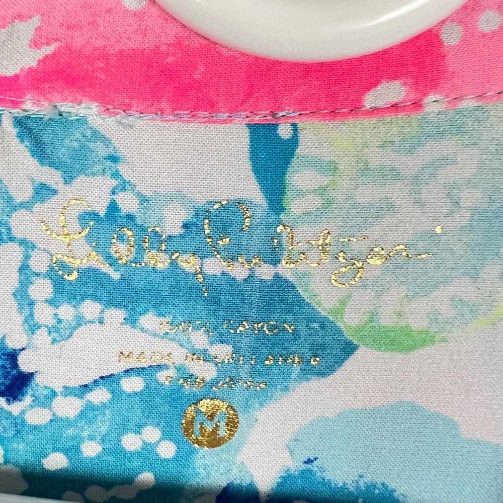 Lilly Pulitzer Dress Medium Blue Pink Coral Button Down Tunic Coastal Old Money - Picture 5 of 14